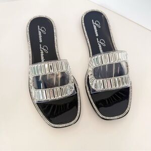 Lauren Lorraine Black Sandals with Silver Embellishments